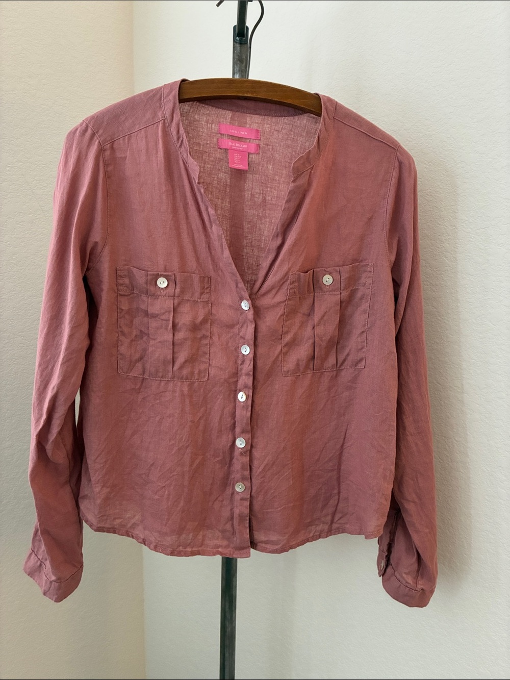 Isaac Mizrahi New York sz S Pink Mauve Linen Long Sleeve Coastal